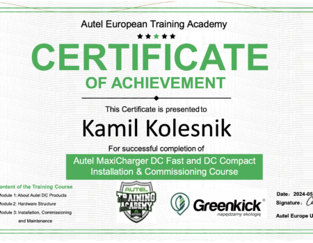 Autel DC Installation, Commissioning and Maintenance Certificates for Greenkick