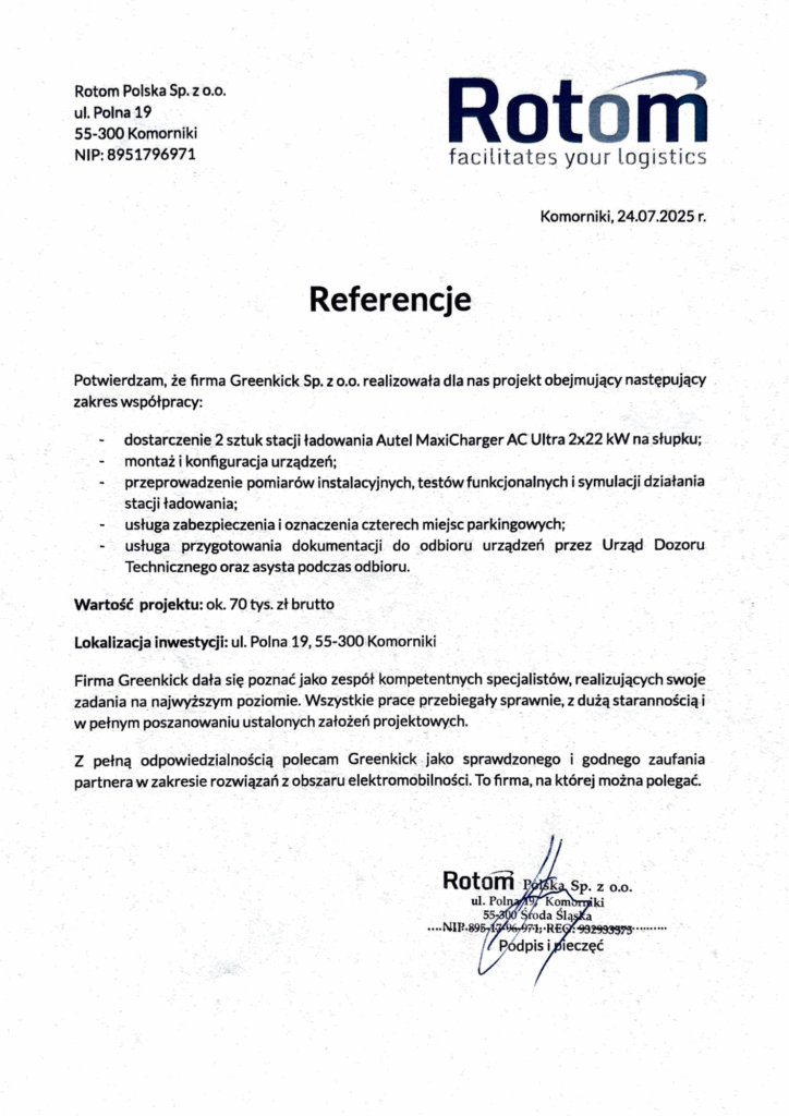 ROTOM POLSKA Sp. z o.o. - referencje dla Greenkick