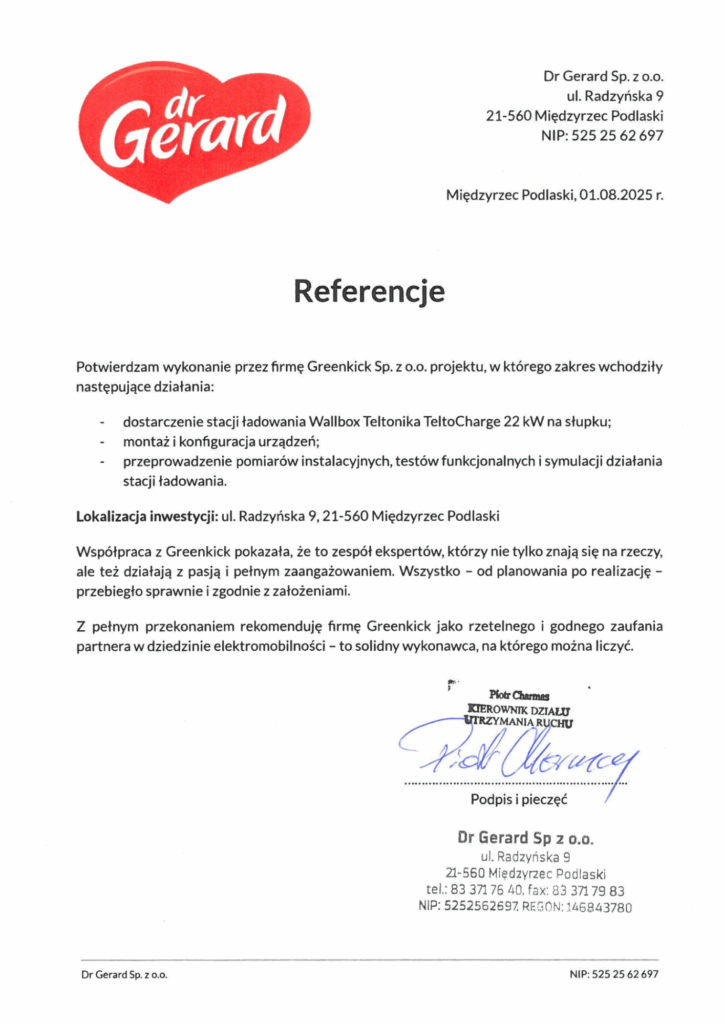 Referencje od Dr Gerard Sp. z o.o. - Greenkick