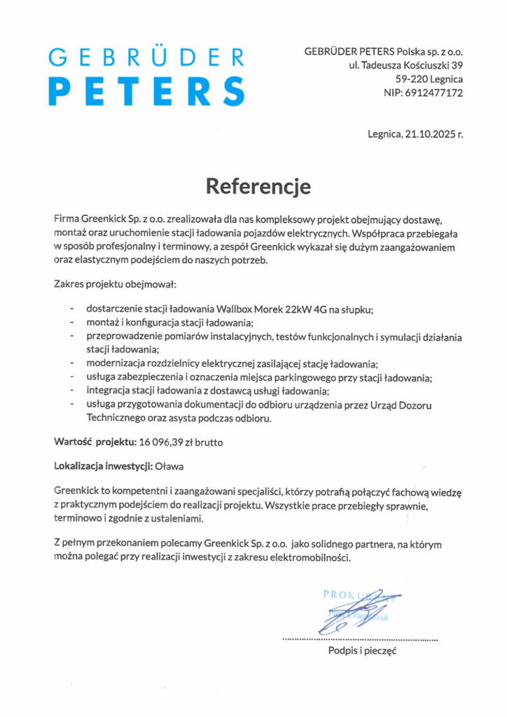 GEBRÜDER PETERS POLSKA - referencje - Greenkick