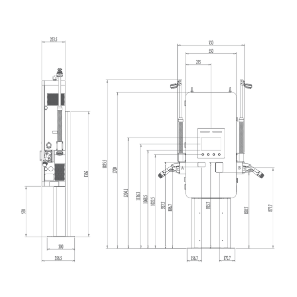 Wallbox Evbee DC 40-80 kW na słupku (wymiary) z organizerami - Greenkick Wallbox Evbee DC 40 kW na słupku - obrazek 4
