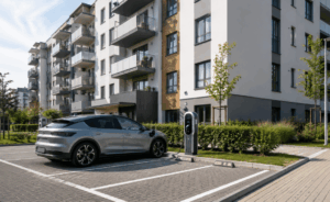 Czy parking obok bloku jest częścią budynku Kluczowa kwestia przy montażu stacji ładowania samochodu elektrycznego - BLOG - Greenkick